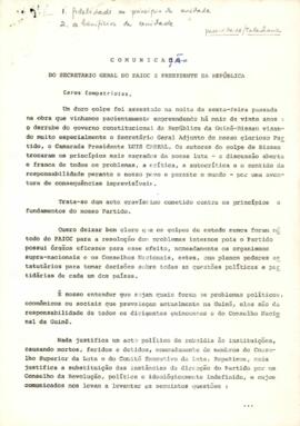 Comunicação do Secretário Geral do PAICV e Presidente da República de Cabo Verde