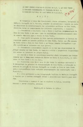 Cópia da Moção dirigida ao Comandante Militar do CTI de Cabo Verde, à Comissão Coordenadora do Programa do MFA e à Direção Nacional de Cabo Verde do PAIGC