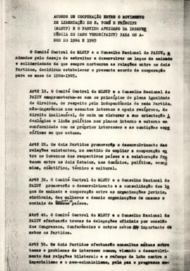 Acordo de cooperação entre o Movimento de Libertação de São Tomé e Príncipe (MLSTP) e o Partido Africano da Independência de Cabo Verde Cabo Verde (PAICV), para os anos de 1984 e 1985.