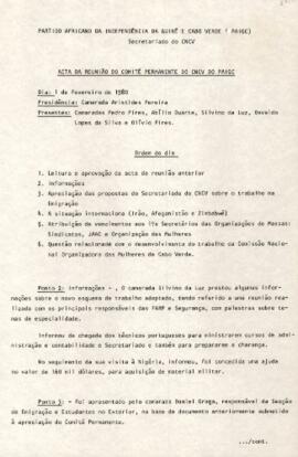 Ata da reunião do Comité Permanente do CNCV, realizada no dia 01 de fevereiro de 1980