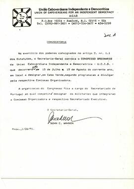 Convocatória: Congresso Ordinário da União Caboverdeana Independente e Democrática (UCID)