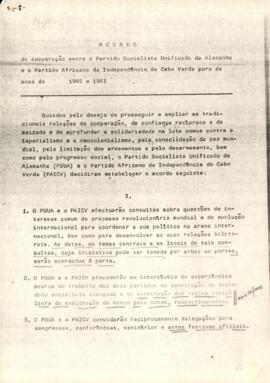Acordo de cooperação entre o Partido Socialista Unificado da Alemanha e o Partido Africano para a Independência de Cabo Verde para os anos de 1982-1983