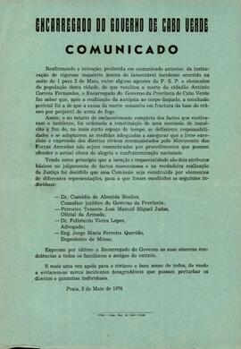 Comunicado do Encarregado do Governo de Cabo Verde