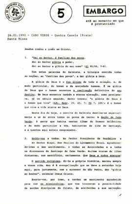 Discurso proferido na Santa Missa de Sua Santidade, o Papa João Paulo II, em Quebra Canela, Praia - Cabo Verde.