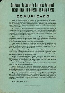 Comunicado do Delegado da Junta de Salvação Nacional Encarregado do Governo de Cabo Verde