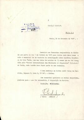 Comunicado à C.O.I./CNCV, de 29 de novembro de 1977