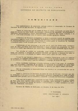 Comunicado do Governo do Distrito de Barlavento