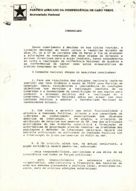 Comunicado do Conselho Nacional do PAICV