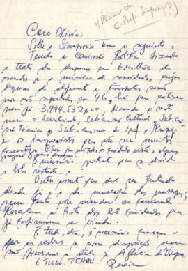 Nota manuscrita sobre as despesas do simpósio enviada ao camarada Olívio Pires