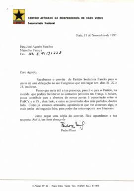 Carta do Presidente do PAICV, Comandante Pedro Pires ao  Senhor José Ângelo Sanches