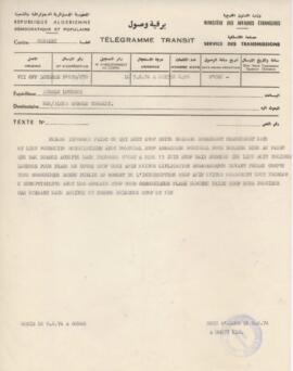 Telex de l'Ambassade d'Algérie à Londres concernant le changement de date et de lieu des négociations avec le Portugal.