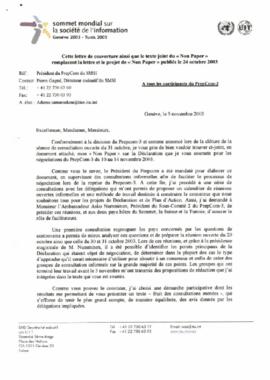 Sommet Mondial sur la Société de l'Information: Lettre adressée à tous les participants du PrepCom3.
