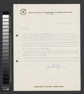 Carta datada de 16 de setembro de 1969, assinada por Aristides Pereira e dirigida a Pedro Pires