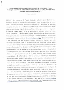 Sommet Mondial de la Société de l'Information: Financement de la Charte de solidarite numerique pascal
