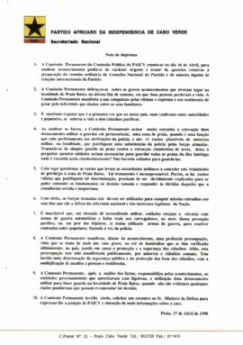 Nota de Imprensa do PAICV
