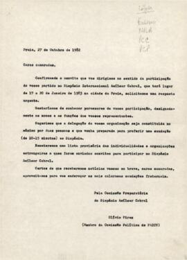 Carta-convite enviada aos camaradas, por Olivio Pires, membro da Comissão Política do PAICV
