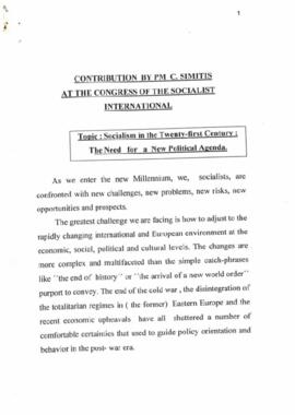 Contribution by PM Costa Smitis at the Congress of the Socialist International