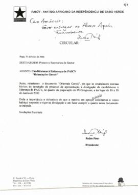 Circular do Presidente do PAICV aos primeiros Secretários de Sector sobre candidaturas à liderança do  PAICV: Orientações gerais