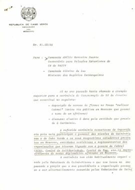 Carta do Embaixador de Cabo Verde em Moscovo, Álvaro Dantas Tavares
