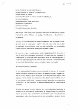 Discurso de Sua Excelência o Senhor Presidente da República, Pedro Pires, por ocasião da abertura do Colóquio Internacional sobre “Modelos de Justiça Constitucional - Experiências e perspectivas”