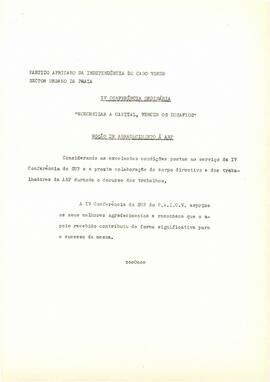 Moção de agradecimento à Assembleia Nacional