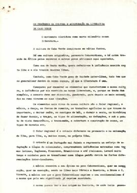 Simpósio sobre a cultura e a literatura cabo-verdiana: Os fenômenos da cultura e aculturação na literatura de Cabo Verde, por Agostinho Rocha
