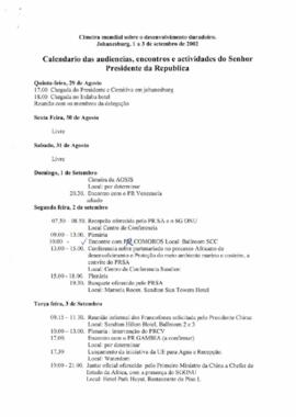 Calendário das audiências, encontros e atividades do Senhor Presidente da República