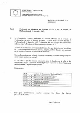 Sommet Mondial de la Société de l'information: Cérémonie de signature de l'accord UE-ACP sur la Société de l'information