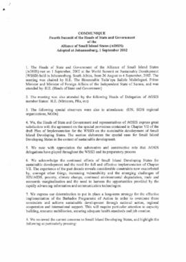 Communique: Fourth Summit of the Heads of State and Government of the Alliance of Small Island States (AOSIS)