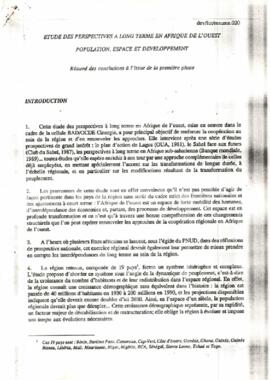 Étude des perspectives a long terme en Afrique de l'Ouest : Population, espace et développement