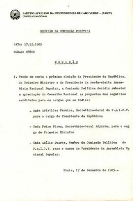 Decisões da Reunião do Secretariado do Conselho Nacional do PAICV