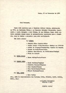 Carta-convite enviada ao camarada Fernando Fortes, por Olivio Pires