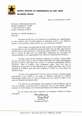Carta do Presidente do PAICV, Comandante Pedro Pires ao Primeiro Secretário do USFP, Mr. Abderrahmane Youssoufi