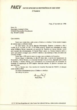 Carta do Presidente do PAICV ao Engenheiro António R. Pires