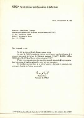 Lettre du Président du PAICV à Mr. Abdel Salam Debbagh, membre de la Commission des Relations Internationales de l'USFP - Maroc