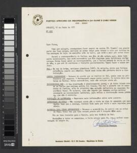 Ofício nº 609, de Aristides Pereira endereçado ao comandante Pedro Pires