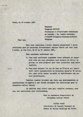 Lettre envoyée à Mr. François Houtart, Professeur à l'Université Catholique de Louvain, par Olívio Pires, Secrétaire du Bureau Politique du PAICV