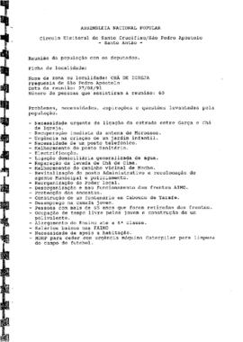 Relatório das deslocações dos deputados as várias localidades do círculo eleitoral de Santo Crucifixo, São Pedro Apostolo (Santo Antão) e das respetivas reuniões, por Jorge Morais Monteiro