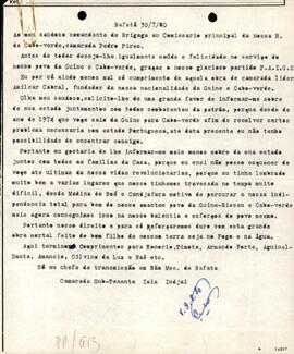 Carta do camarada Subtenente Iaia Indjai ao camarada Pedro Pires