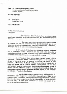 Carta do Comandante Pedro Pires ao Primeiro Ministro de Angola, Fernando França Van-Dúnem