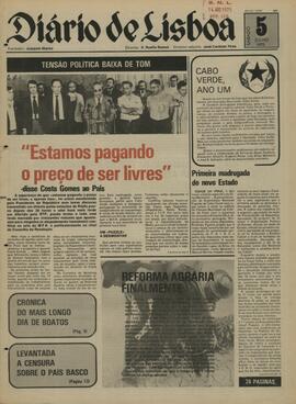 "Estamos pagando o preço de ser livres", disse Costa Gomes ao país. Publicado no Diário de Lisboa, Ano 55, nº 18 807 (5 julho 1975)