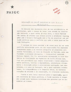 Declaração do Comité Executivo da Luta (CEL) do PAIGC