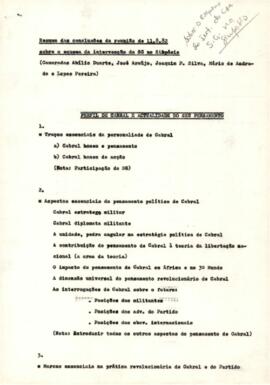 Resumo das conclusões de reunião de 11-08-1982: Sobre o esquema da intervenção de SG no Simpósio