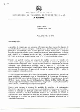 Carta da Ministra do Turismo, Transportes e Mar, Maria Helena Semedo ao deputado Pedro Pires