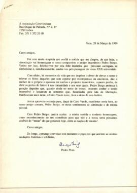 Carta do Presidente do PAICV, Comandante Pedro Pires à Associação Caboverdiana em Lisboa