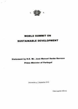 World Summit on Sustainable Development , statement by H.E. Mr. José Manuel Durão Barroso, Prime Minister of Portugal