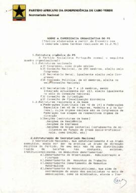 Sobre a experiência organizativa  do PS (tópicos a partir do encontro com o Camarada Lopes Cardoso, realizado em 11.02.1991), por Bartolomeu Lopes Varela