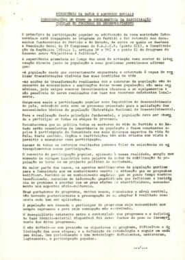 Seminários da Reflexão sobre o Desenvolvimento Local e Participação Popular: Ministério da saúde e assuntos sociais, considerações em torno da problemática da participação popular no processo de desenvolvimento