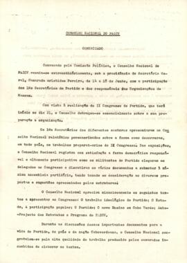 Comunicado do Conselho Nacional do PAICV