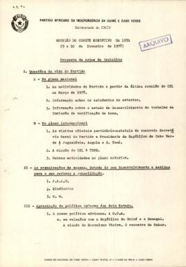 Reunião do Comité Executivo da Luta, de 9 a 10 novembro 1978: Proposta da ordem de trabalhos